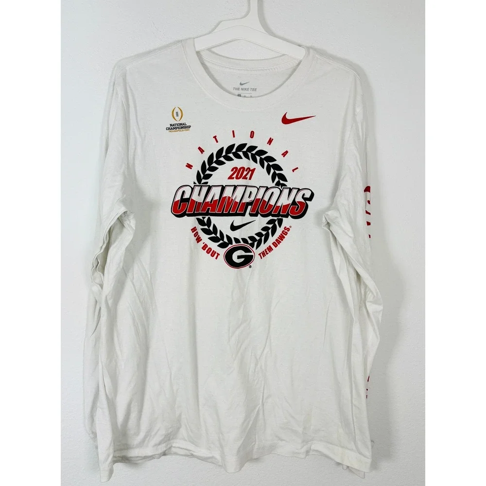 Nike Georgia Bulldogs 2021 National Champions Long Sleeve Shirt White Mens Large